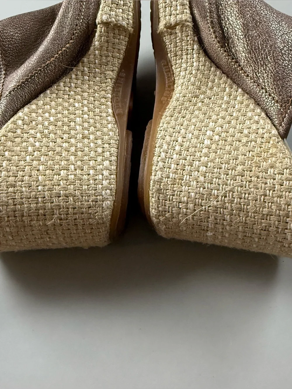 Rucoline Metallic Bronze Leather Espadrille Wedge Mules Shoes EU 39 US 8.5